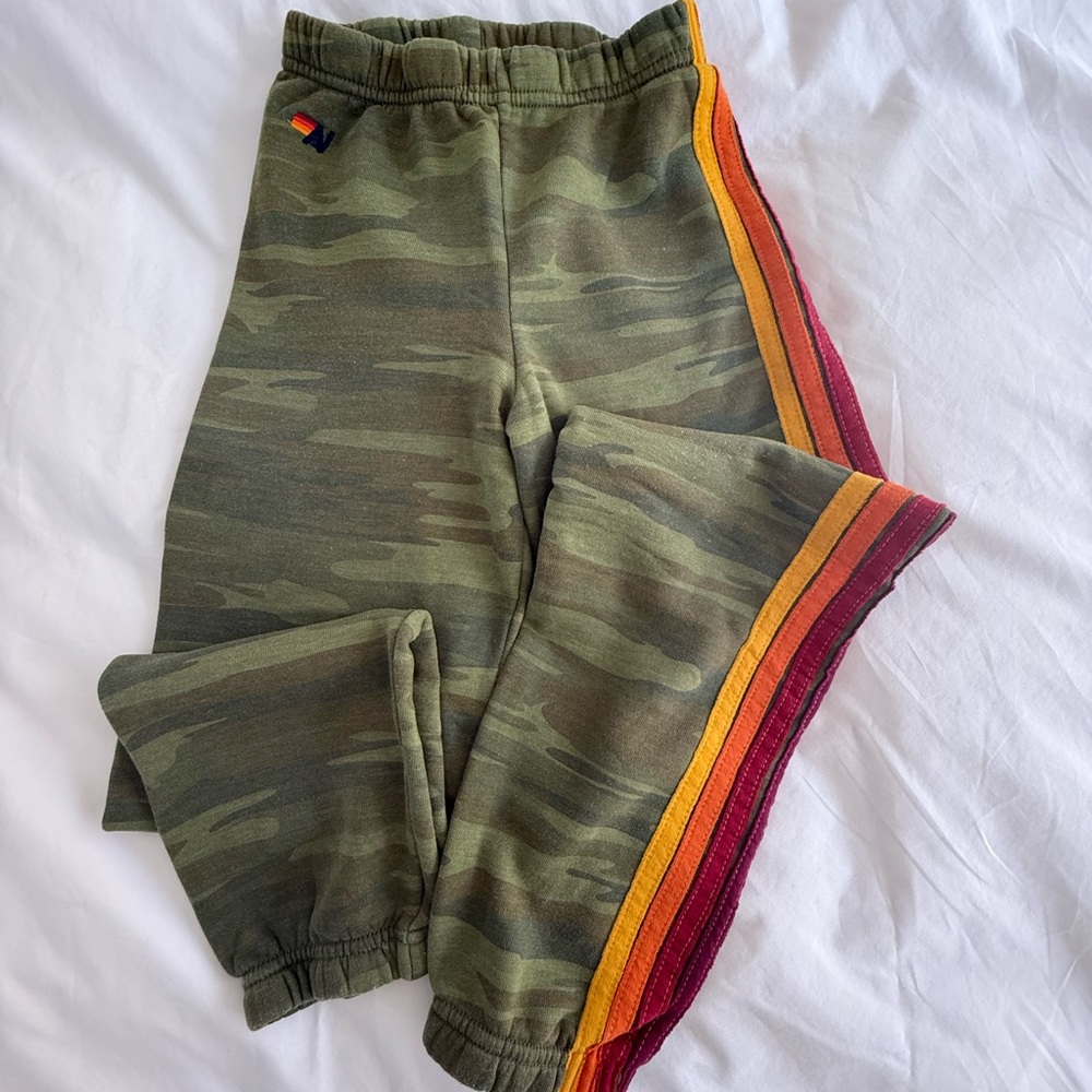 Aviator Nation Kids Green Camouflage Sweatpants with Stripes